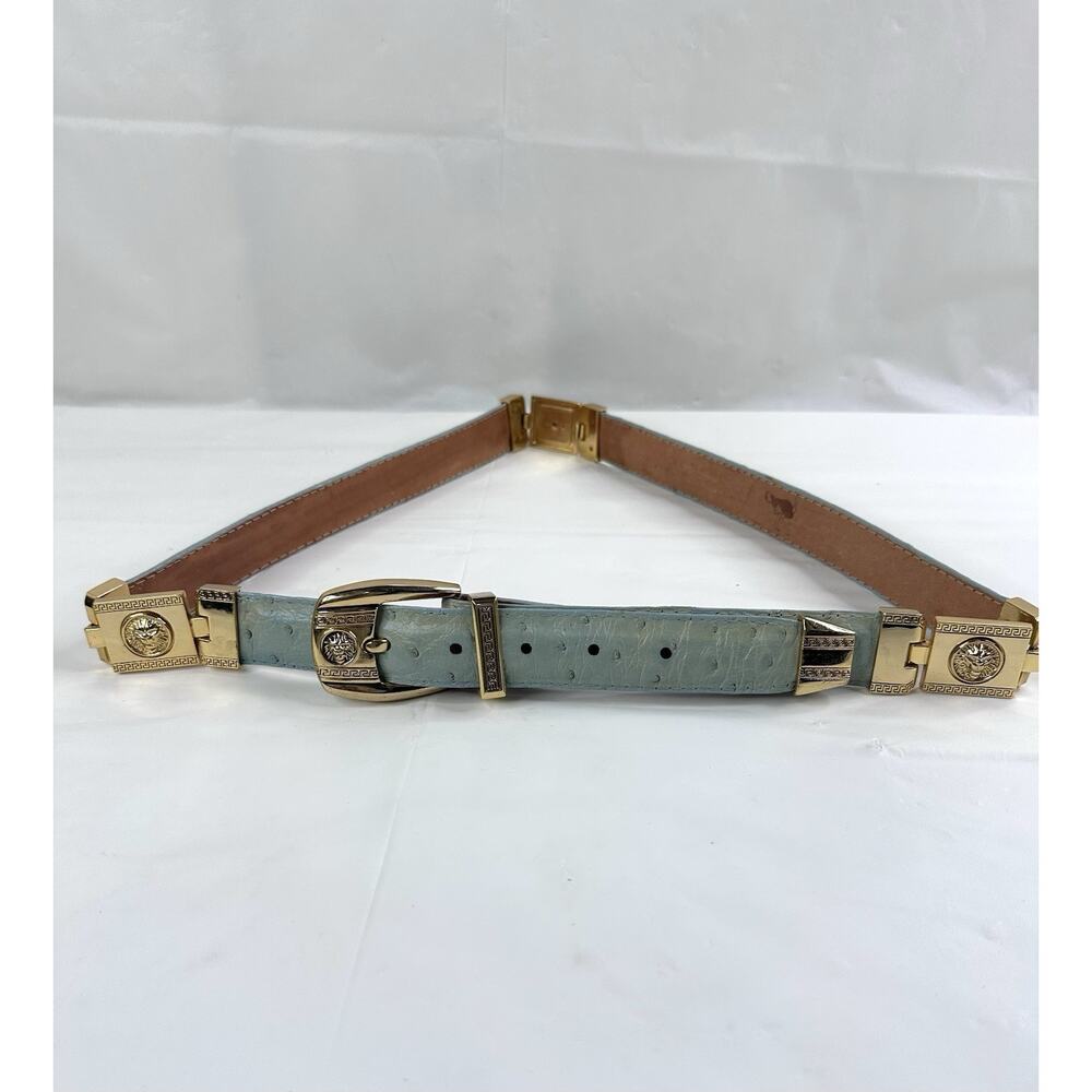 Western Glam Cowboy Baby Blue Leather Greek Gold Hardware Size 38 Leather